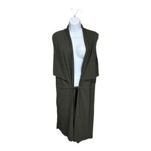 MNG mango Suit olive green Duster Long vest open cardigan drawstring One Size